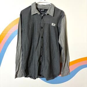 Vans Button Down Shirt Mens Medium Long Sleeve Colorblock Gray Collared Dress